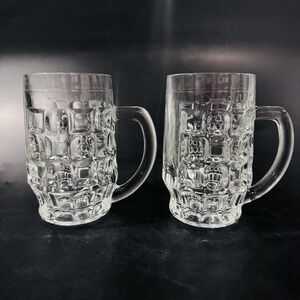 Vintage Clear Pressed Glass Pedestal Beer Mugs Steins .4L Made In Italy